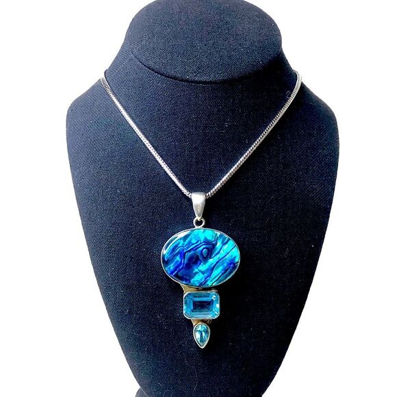CHARLES ALBERT Abalone and Blue Topaz Fine Sterling Silver Pendant - Picture 5 of 15